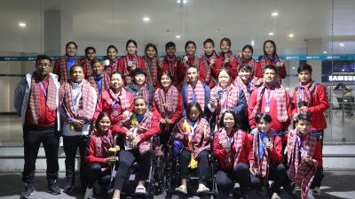 नेपाल आइपुग्यो वाफको उपविजेता टोली, प्रीति र रश्मि ह्वीलचेयरमा देखिए