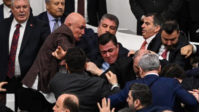 टर्कीको संसद्‌मा सांसदहरुबीच कुटाकुट